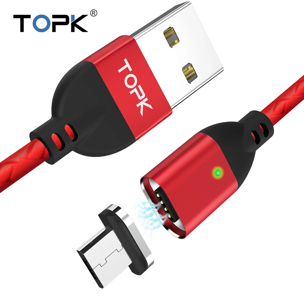 Red Cable Магнитный Micro USB кабель TOPK AM41 для samsung Galaxy S7 Xiaomi Redmi Note 5, магнитный кабель для быстрой зарядки Microusb - Цвет: Red Cable
