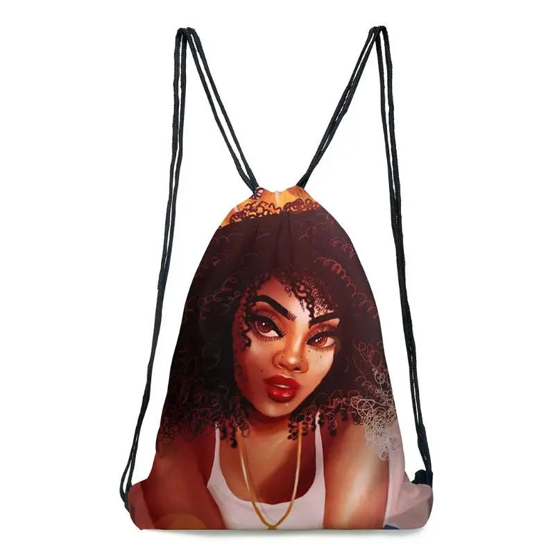 

Cute African Girl Women Backpack Shopping Bags Drawstring Daypack Travel Bag LX9F