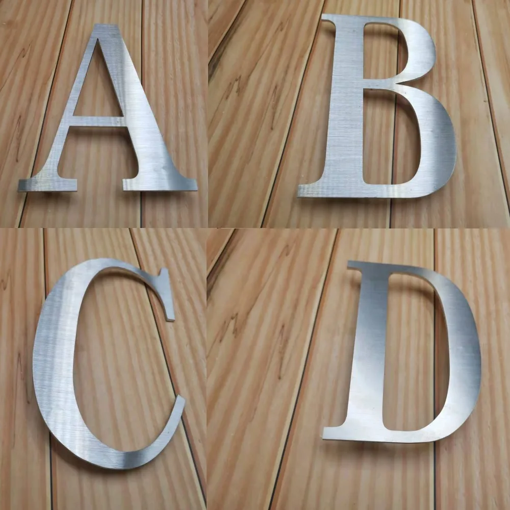 

304 Brushed Solid Stainless Steel Floating Modern House Numbers ABCD Letters Street Address Building Door Signs 0-9 Sticker