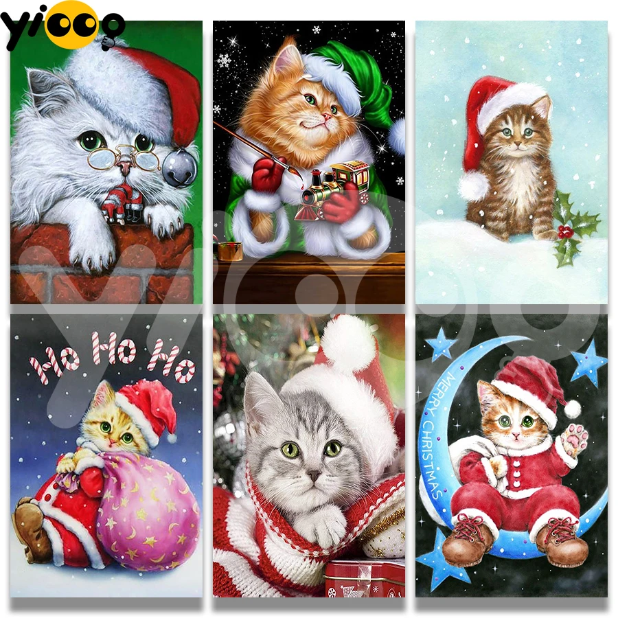 

Full Square/Round Diamond Embroidery Christmas Kitten Cats 5D Diamond Painting Cross Stitch Rhinestone Mosaic Home Decor Gift