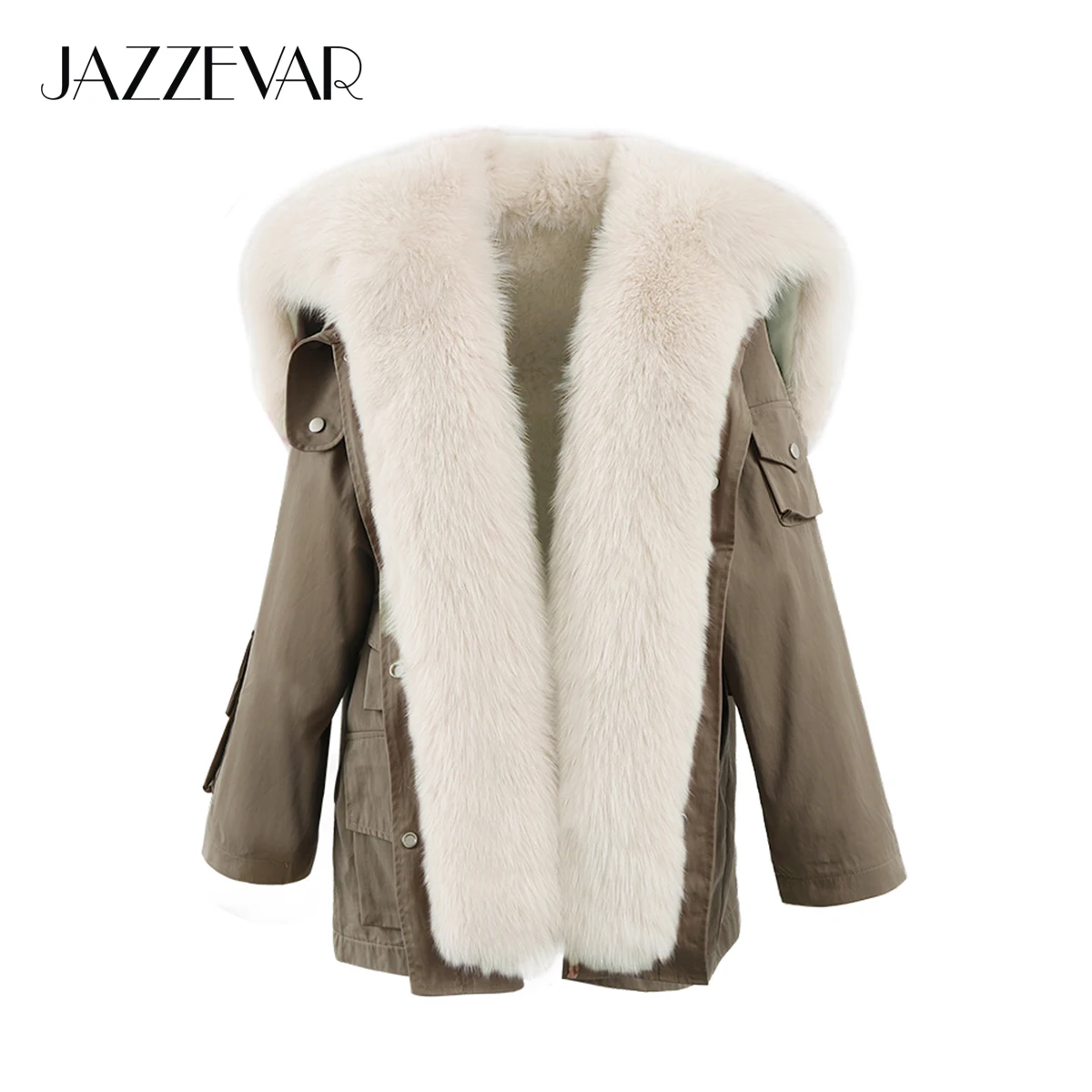 Enlarge JAZZEVAR 2019 New High Fashion street Women Luxurious fox Fur Parka Ladies detachable Real Fur rabbit lining Coat winter jacket