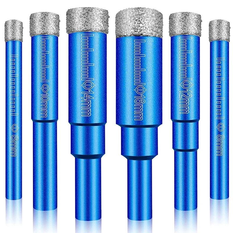 

6 PCs Dry Diamond Drill Bits Set Diamond Hole Saw Kit (Not for Wood) Round Shank 6mm 8mm 10mm 12mm 14mm 16mm