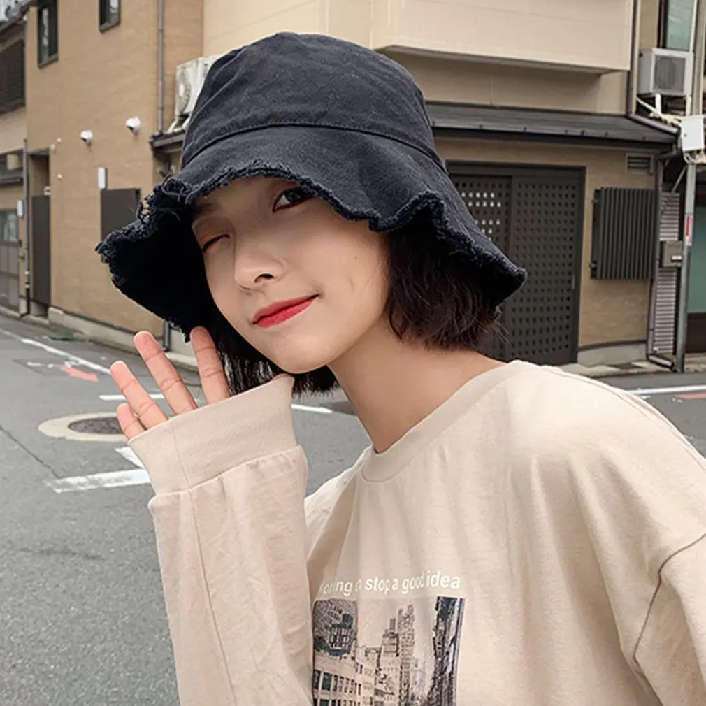 

Female Women Fashion burrs bucket hats contracted leisure folding washed soft cloth Sun shade cap