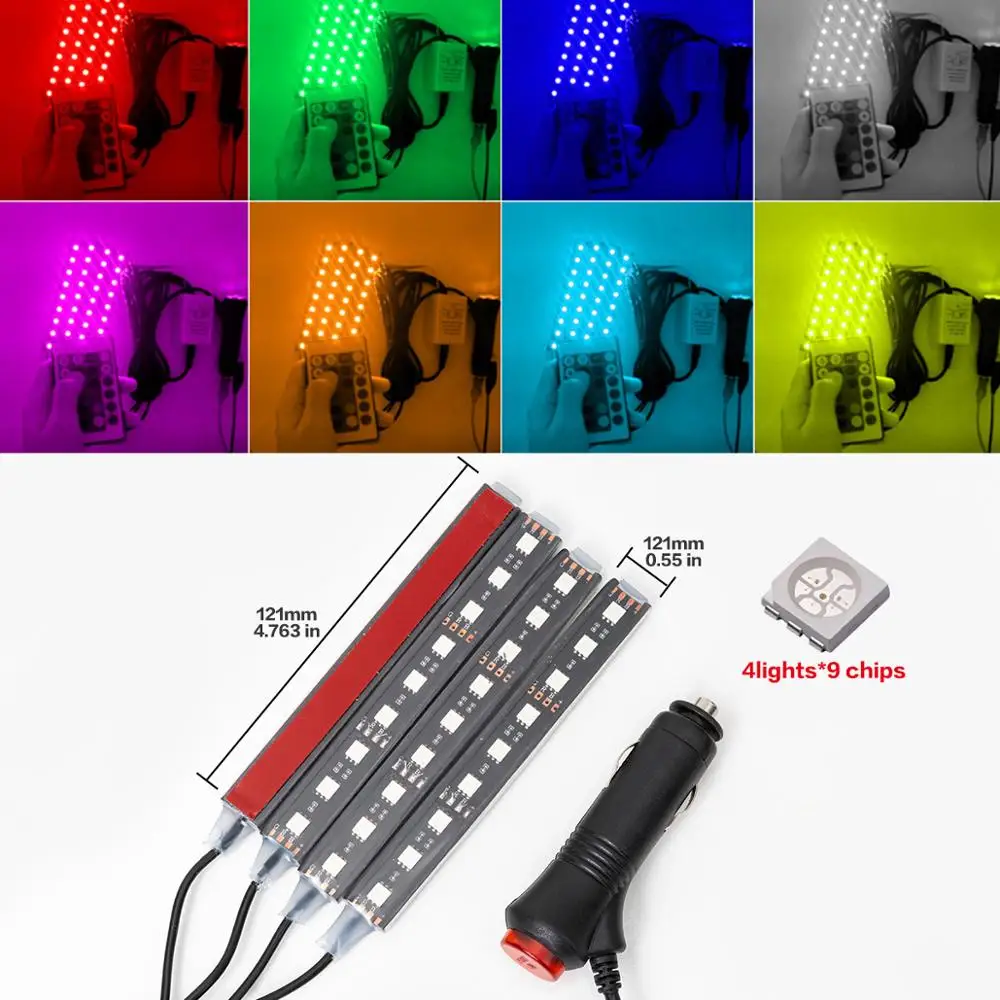 4 шт. автомобильный светильник для салона RGB Светодиодная лента цветные лампы s
