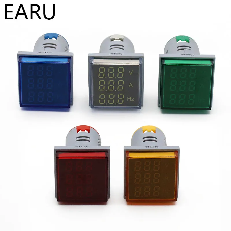 Square LED Digital Voltmeter Ammeter Hertz Meter AC20-500V Signal Lights Voltage Current Frequency Combo Indicator Tester | Инструменты
