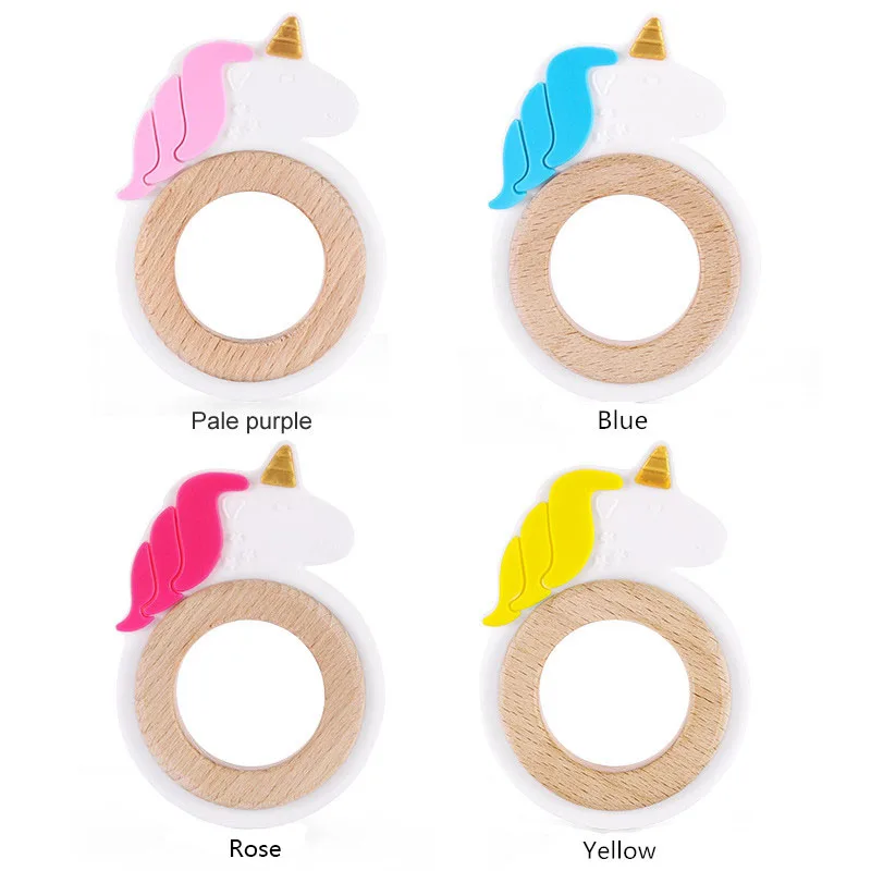 Chenkai-mordedor de madera de silicona para beb&eacute;, 1 unidad, colgante sin BPA para beb&eacute;, chupete sensorial, accesorios de juguete-4