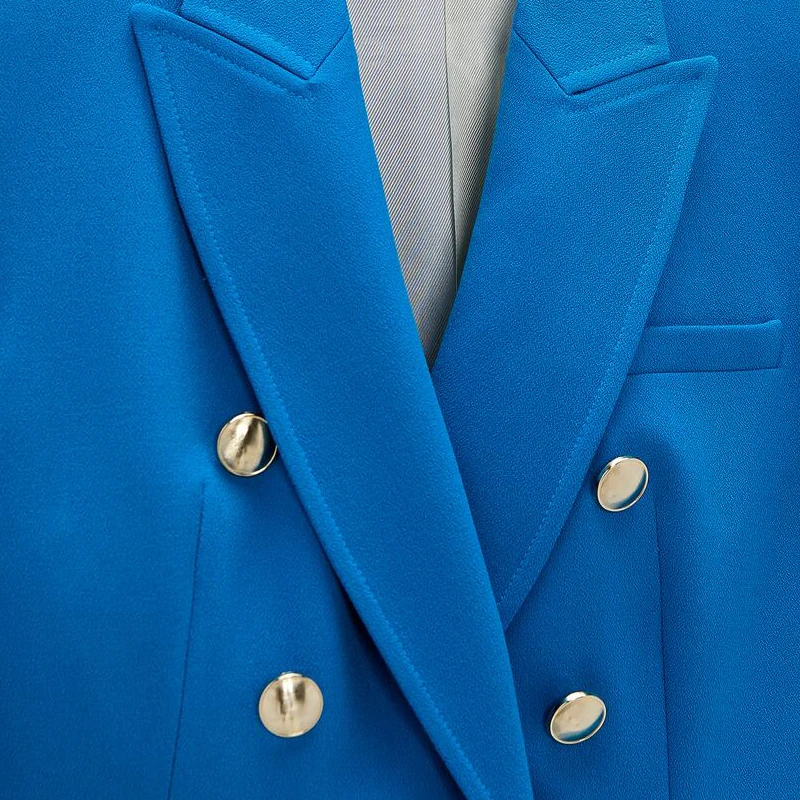 New Spring Autumn Vintage Navy Blue Blazer Coat Women Fashion Pockets Solid Office Suit Jacket Ladies Chic Slim Outwear Tops