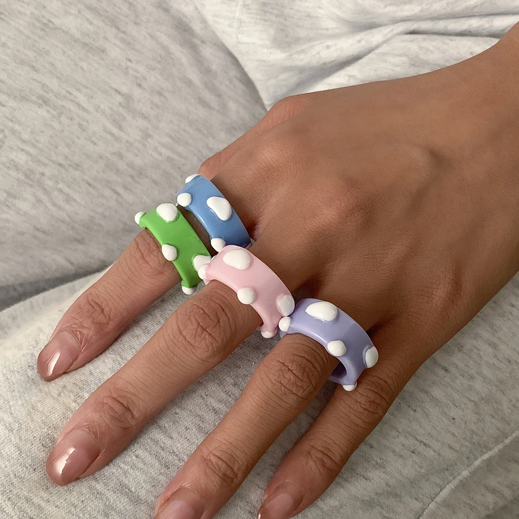 

Ingemark 2021 New Korean Ins Vintage Resin Green Geometric Round Ring for Women Girls Colorful Pink Acrylic Ring Party Jewelry