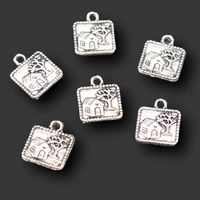 15pcs silver plated retro humanistic style house sycamore tree tag alloy pendant diy charms for jewelry crafts making m788