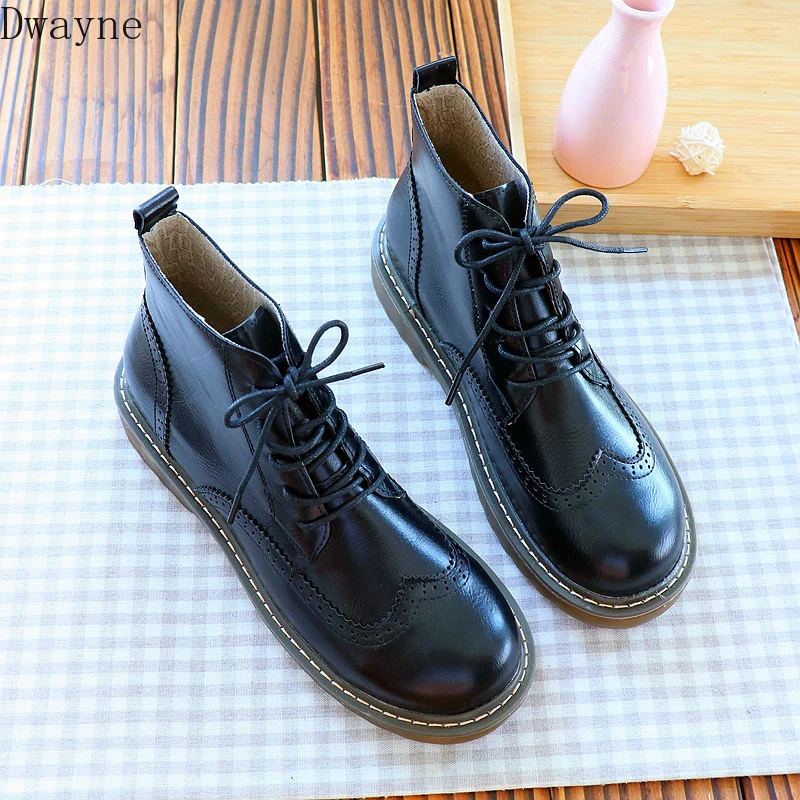 

Retro leather flat-bottomed knight short boots autumn and winter female round head Martin boots fashion Brock single boots
