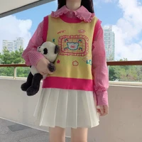 japanese winter new sweet girly preppy style cute jk student sweaters loose kawaii cartoon knitting sleeveless vest sweater