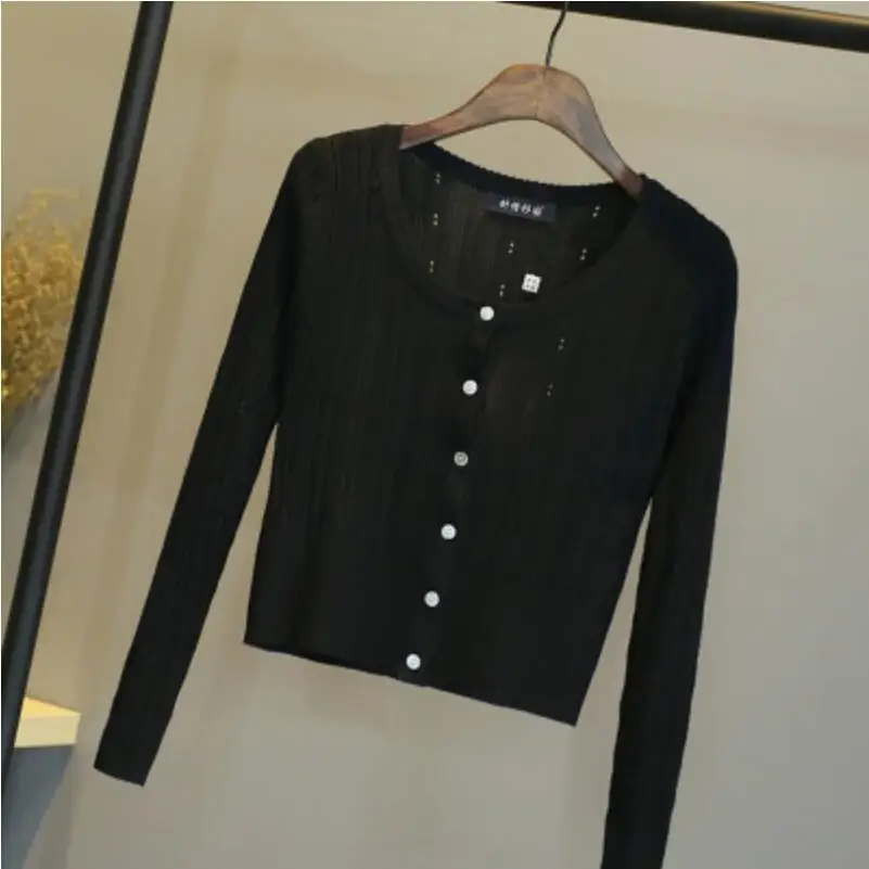 

2019 Korean Style Women Clothes Long Sleeve Knitted Sweater Female Cardigan Women Slim O-Neck Short Coat Women Crop Tops JW9009