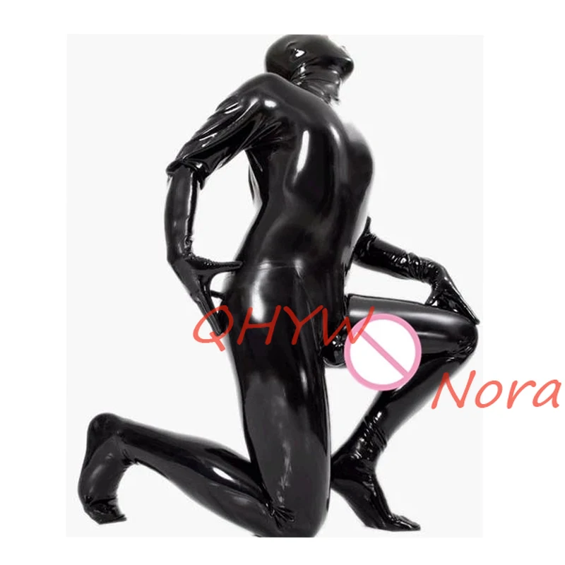 

Sexy Exotic Sexy Handmade Black Men Male Latex Catsuit with Hood&gloves&socks &condom Zentai Cekc Fetish Bodysuits Back Zip
