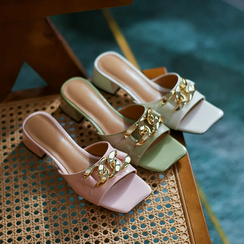 

Asumer 2021 Big Size 42 Genuine Leather Shoes Women Sandals Chain Solid Colors Thick Heels Casual Shoes Women Sandals