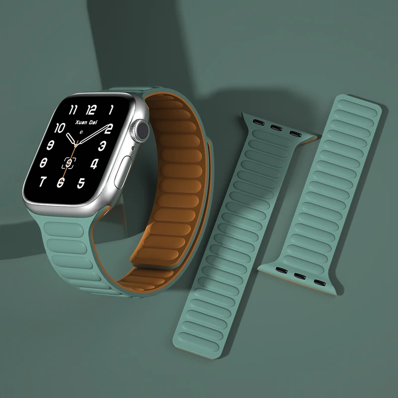 Silicone/Leather Link for Apple Watch Band 40mm 44mm 42mm 38mm 42 Mm 1:1 Magnetic Loop Bracelet IWatch Series SE 6 5 4 3  Strap