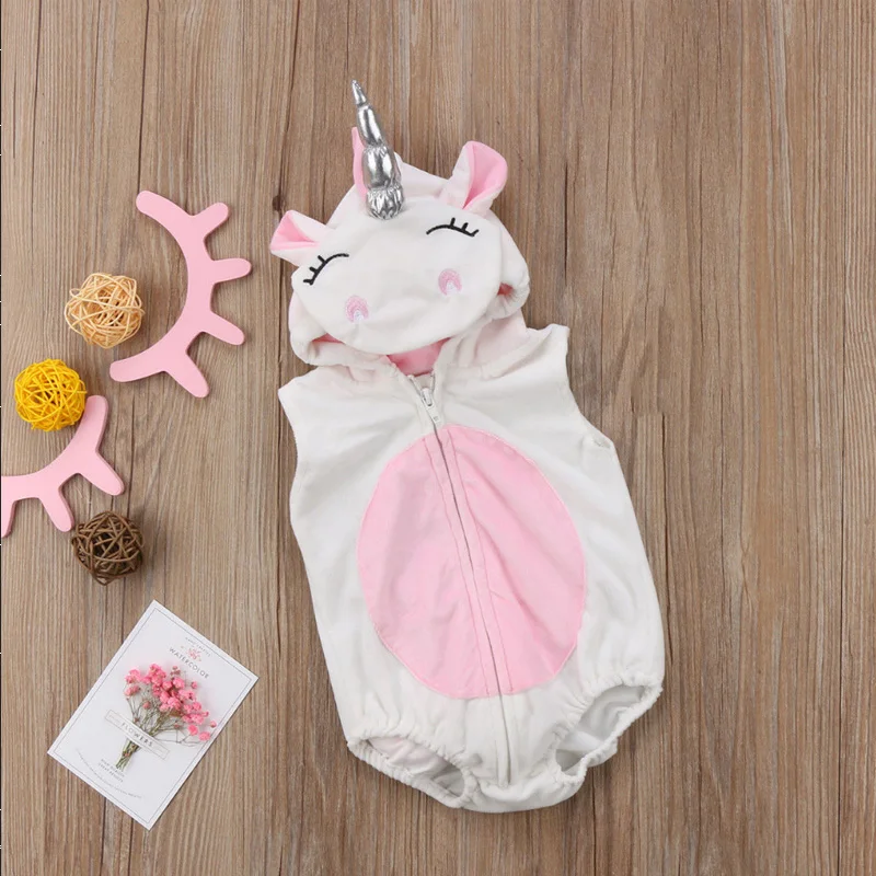 Cute Unicorn Baby Girl Clothes White Pink Long Sleeve Cotton Hoodies Zipper Romper Tops Costume Jumpsuit Outfits Clothes