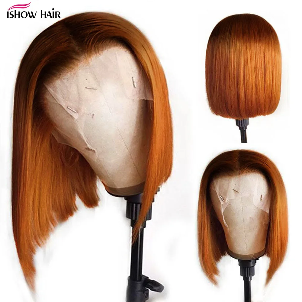 

Ishow Ginger Bob Lace Front Wigs Bone Straight Bob Wig For Women Hman Hair Wigs Short Cut Bob Wig 13X4X1 Lace Frontal Wig
