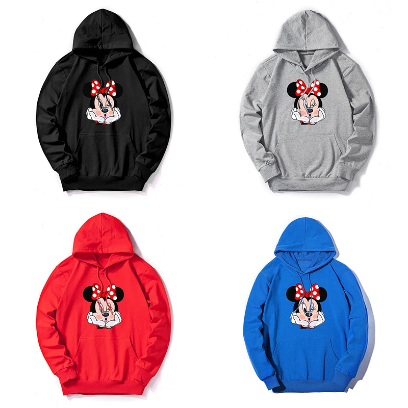 Women Sweatshirt Cotton Hoodies Autumn Winter Minnie Cartoon Hoodie Print Pullover Long Sleeve Plus Size 5XL White