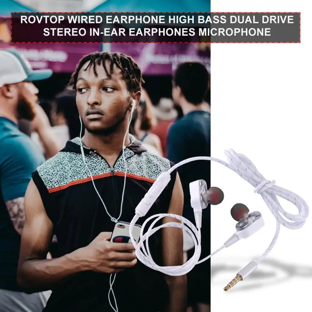Rovtop проводные наушники с высоким басом и двойным приводом стерео вкладыши