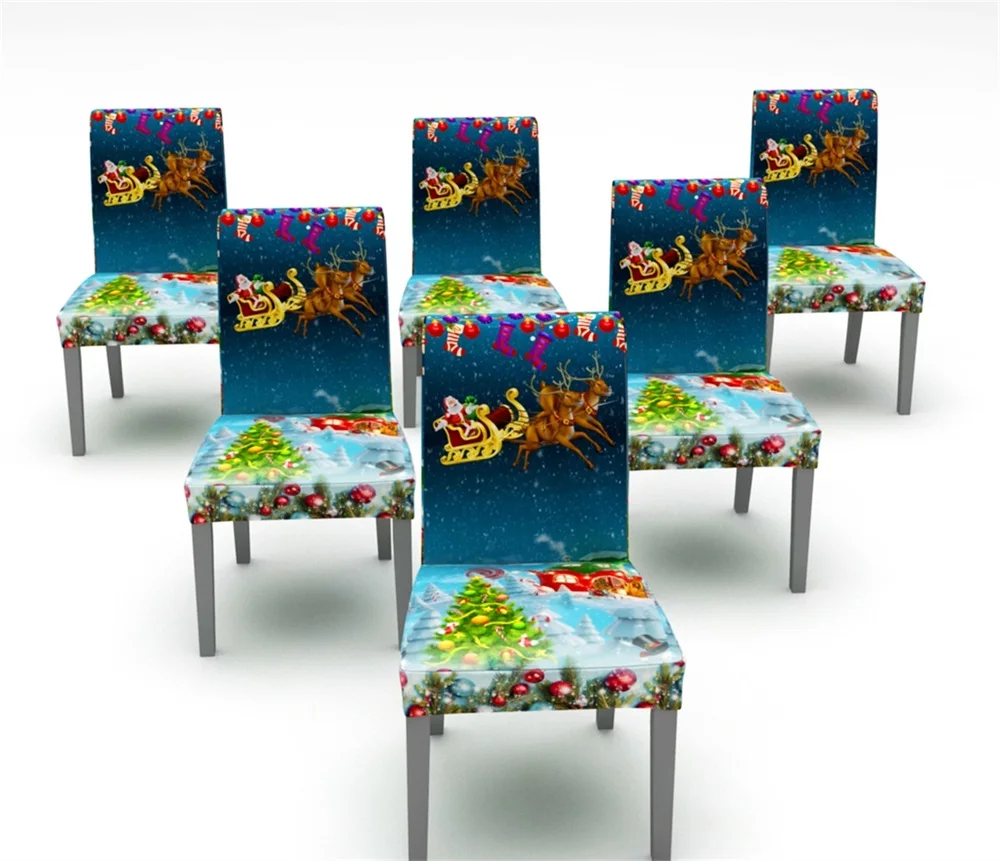 Рождественские декоративные чехлы на стулья эластичные скатерть для
