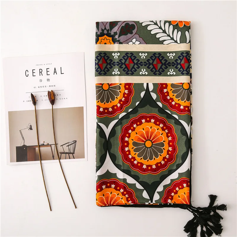 

2020 Lady cotton material scarf Autumn and winter Fashion Luxury brand Cotton silk scarves women's New Print beach quality shawl