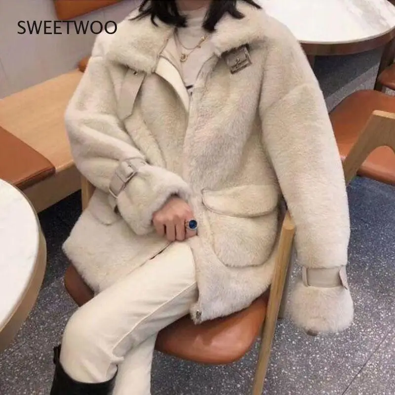 Deerskin Jacket Women's Warm Autumn and Winter Plus Velvet Jacket Women's Fur One-piece Jacket Casual Oversized Jacket