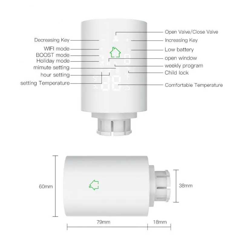 

ZigBee3.0 Smart Radiator Actuator Programmable Thermostatic Radiator Valve Temperature Controller Voice Control Via Alexa