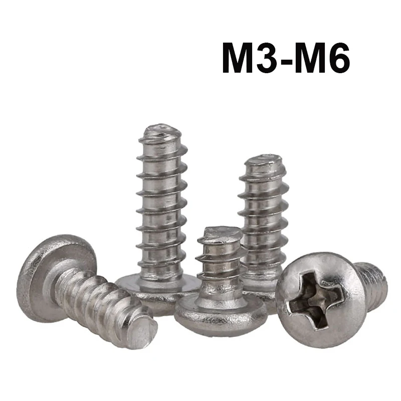 Cross Round Head Flat Tail Self Tapping Screws 304 Stainless Steel Phillips Wood Screw M1M1.2M1.4M1.7M2 M2.2 M2.6 M3 M3.5 M4 M5