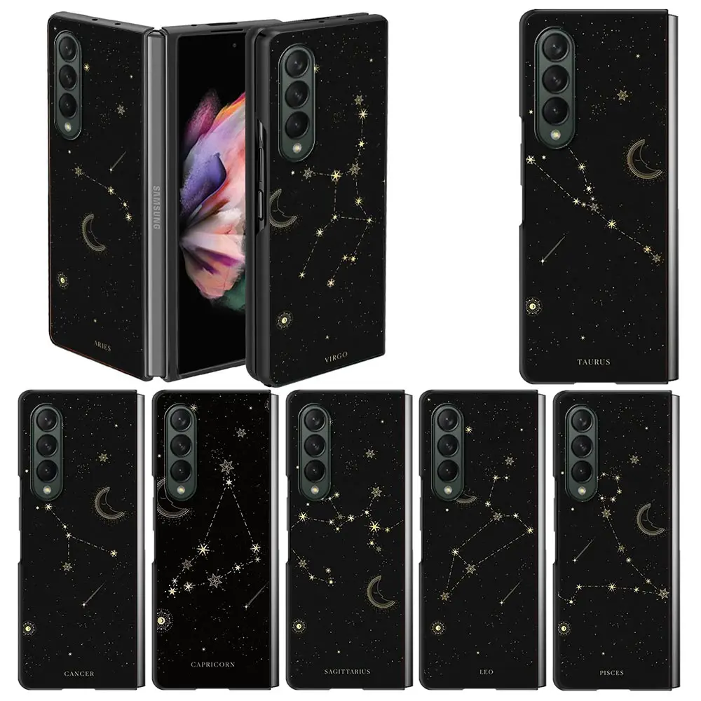 

Case For Samsung Galaxy Z Fold 3 Black Hard Phone Cover Z Fold3 5G Shockproof Bumper ZFold 3 Shell Fundas 12 Constellations Capa