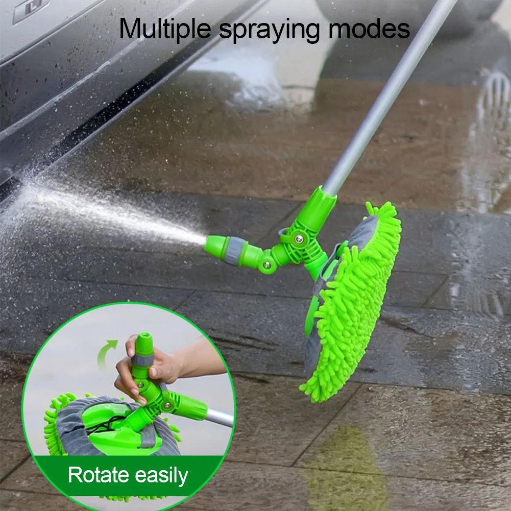 

Rinse 2 In 1 Chenille Broom Telescopic Car Wash Brush Rotating Stretchable Mop Car House Worker Water Spray Cleaning Tool
