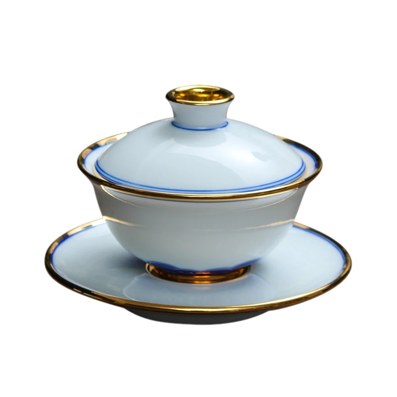 Набор чайных чашек сине белая фарфоровая чайная чаша Gaiwan чашка с фильтром для