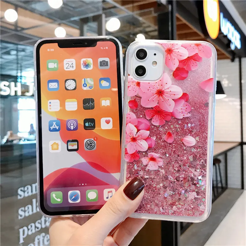 Блестящий Прозрачный чехол для телефона iPhone 11 Pro Max X XR Xs с блестящими листьями