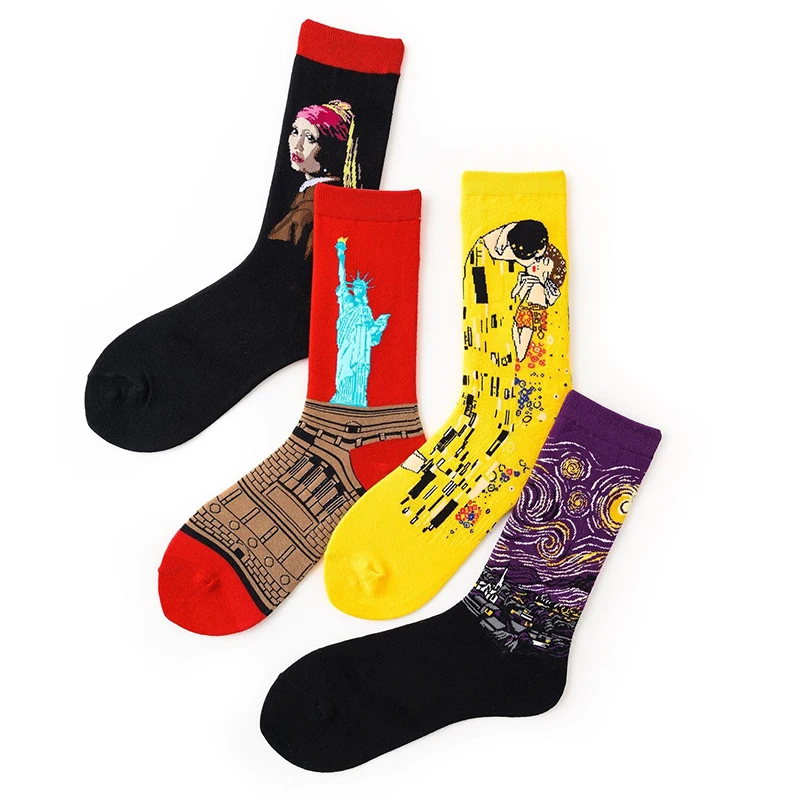 3D Retro Painting Art Socks Harajuku Happy Skateboard Unisex Women Men Van Gogh Starry Night Artistic Vintage Pattern Sock | Мужская