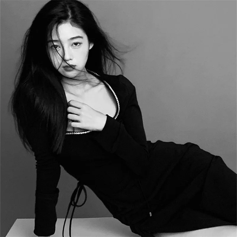 

Vintage Crystal Collar Long Sleeve Black Velvet Maxi Dresses for Women 2021 Autumn Winter Sexy Bandage Long Dress Vestidos