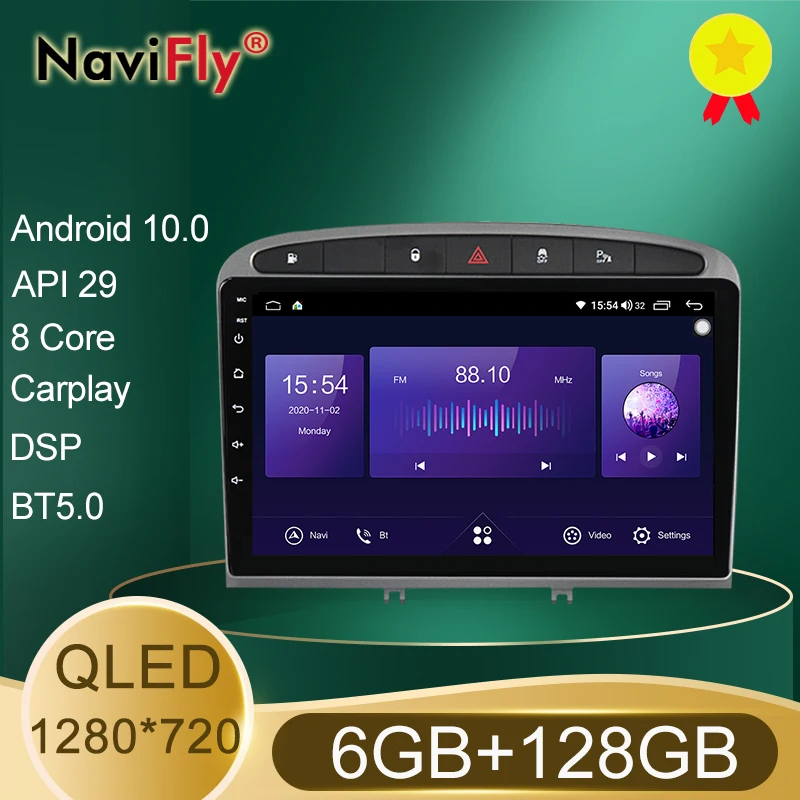 NaviFly 6 ГБ + 128 Гб QLED 1280*720 Android 10 0 Автомобильный GPS радио плеер для Peugeot 408 1 2012 - 2020