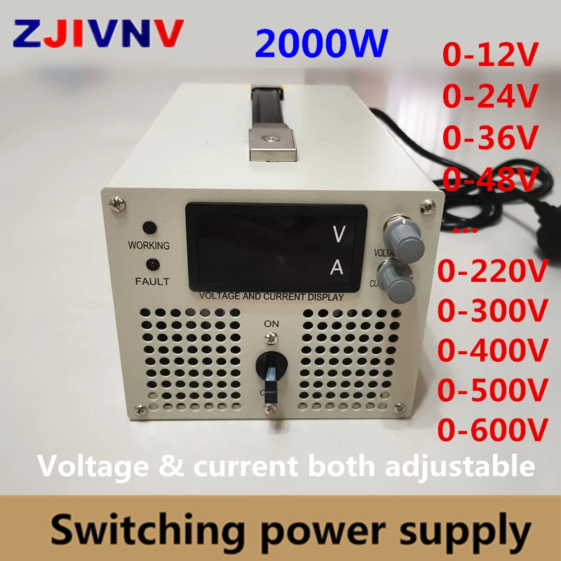 2000w Switching Power Supply 0-12V 24v 36v 48V 60V 70V 80V 90V 110V 220V 300V 400v 600v Adjustable Voltage&current Power Supply