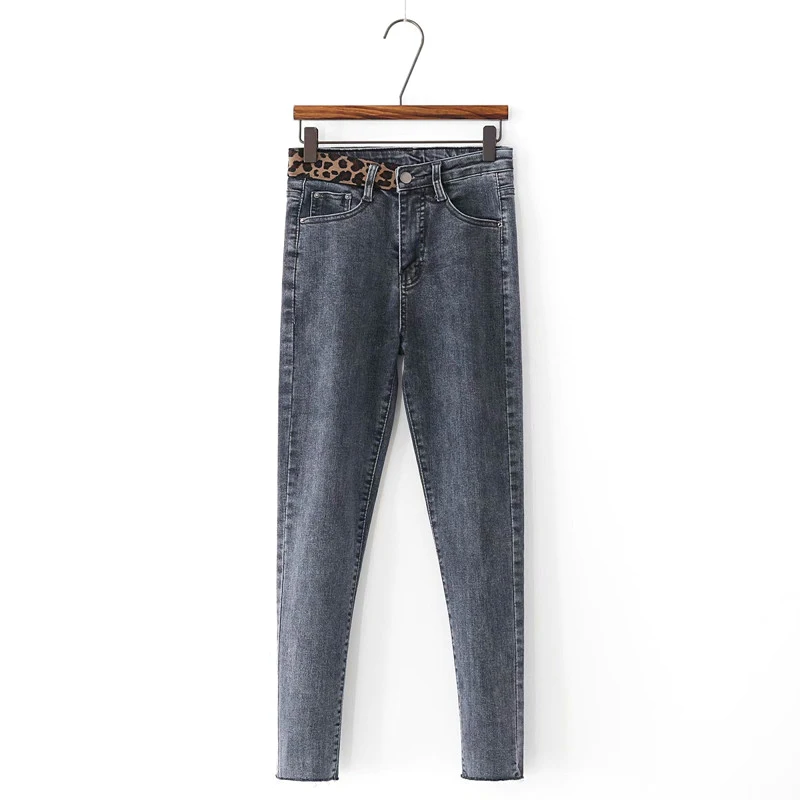 Женские джинсы с высокой талией GOPLUS черные узкие брюки-карандаш леопардовым