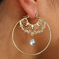 1 pcs vintage gold color hoop earrings for women bohemian aquamarine crystal round dangle earring party fashion jewelry
