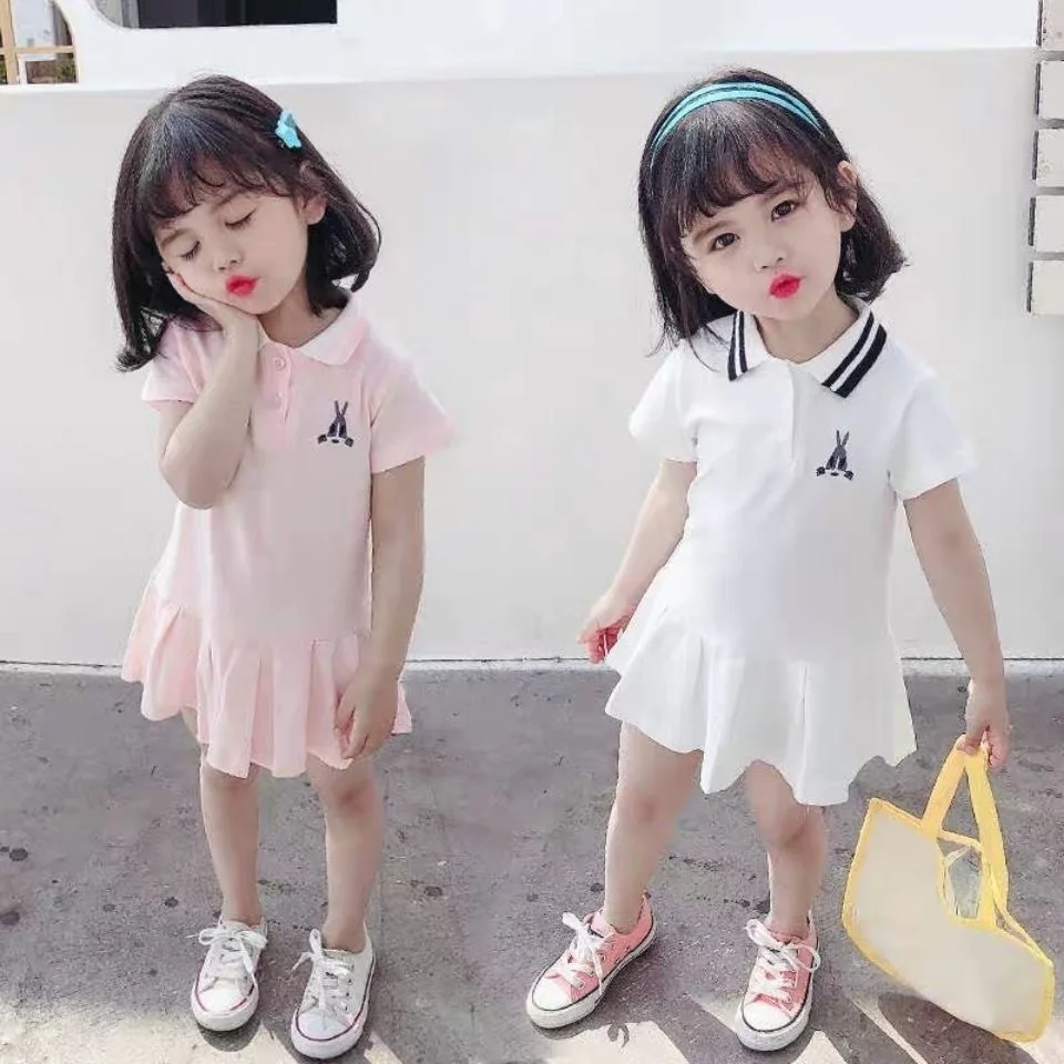 

Baby Girls' Summer Dress 2021 Fashion Rabbit Embroidery Polo Small And Medium Children's Cotton Short Sleeve Dress Fashion 1-4Y