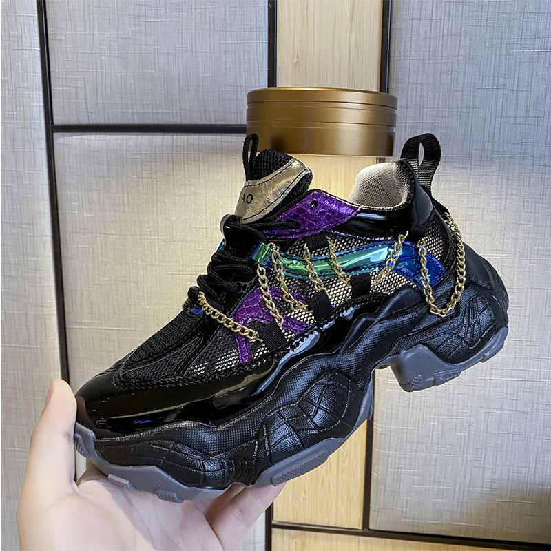 

Женские кроссовки на массивной вулканизированной подошве, сетчатые дышащие кроссовки с цепочкой, брендовая Спортивная повседневная обувь,...