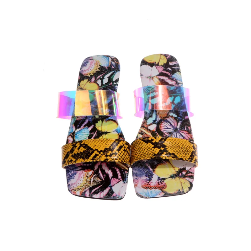 

2021 Women's Slippers Square Toe Flat Summer Shoes For Women Slip On Mixed Colors Women Sandals Wide Fit Sandalias And Sandals