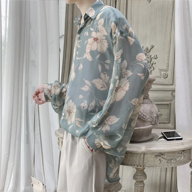 Рубашка мужская с цветочным принтом модная повседневная длинными рукавами