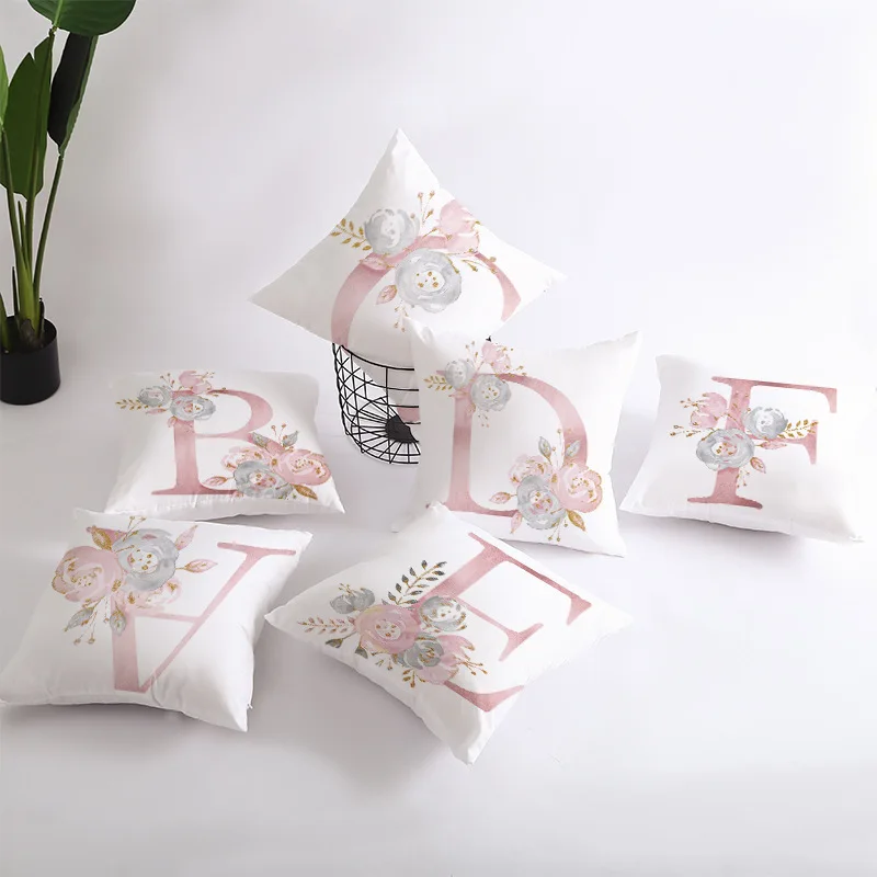 

Throw Pillow Covers Decorative English Letters Floral Pillowcases Velvet Soft Cushion Cover White Pillow Protectors Sofa Bedding