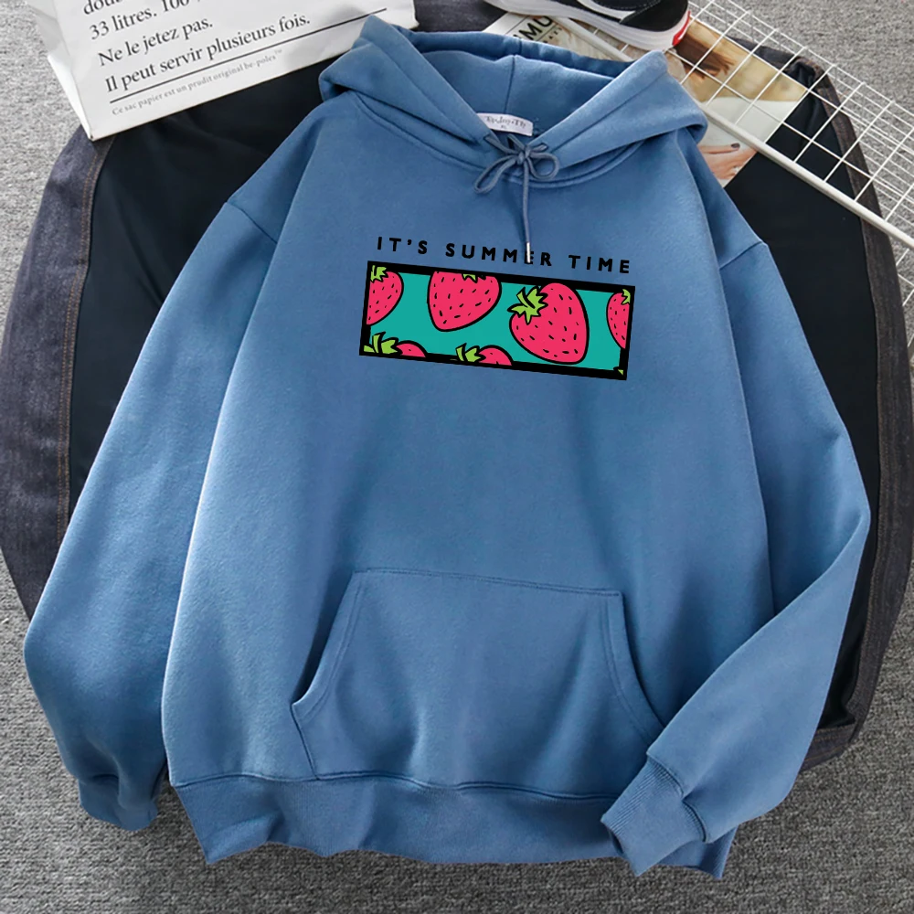 

IT'S SUMMER TIME Strawberry Is Red Printed Sweatshirt Mens Autumn Soft Hooded Simple Warm Hoodie Street Oversize Tops women's