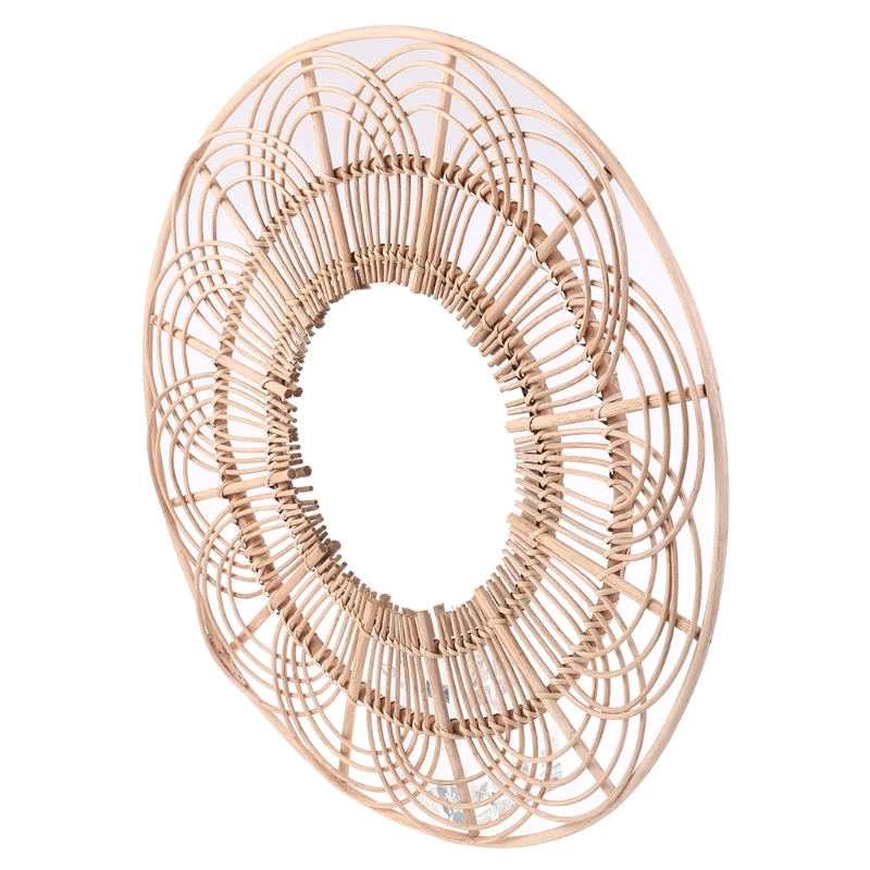

H051 Rattan Innovative Art Decoration Round Makeup Mirror Dressing Bedroom Bathroom Wall Hanging Mirrors Photo Props