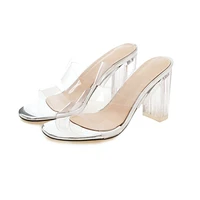 agodor new women sandals pvc crystal heel transparent women sexy clear high heels summer sandals pumps shoes size 41 42