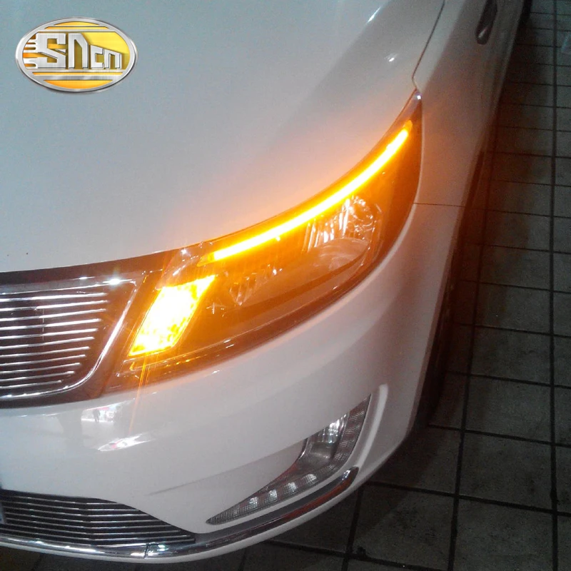 

For Kia K2 Rio 2011 2012 2013 2014 , LED Headlight Brow Eyebrow Daytime Running Light DRL With Yellow Turn signal Light