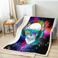 Boys Gothic Skull Blanket, Music Earphone Headset Bedding Blanket Throw, Watercolor Graffiti Tie Dye Fleece Throw Blanket for Ki