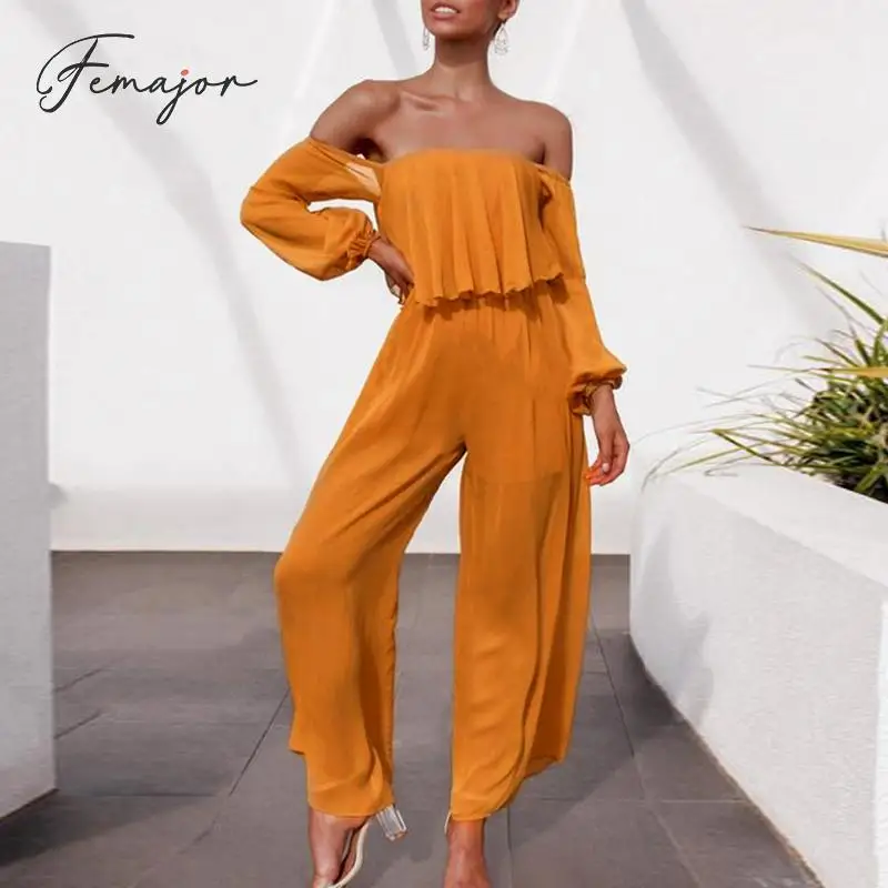 Femajor женский модный топ труба комбинезон с завышенной талией гофрированный