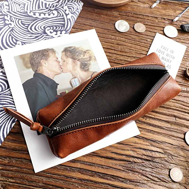 Сумка для ручек из натуральной кожи Винтажный Длинный кошелек на молнии